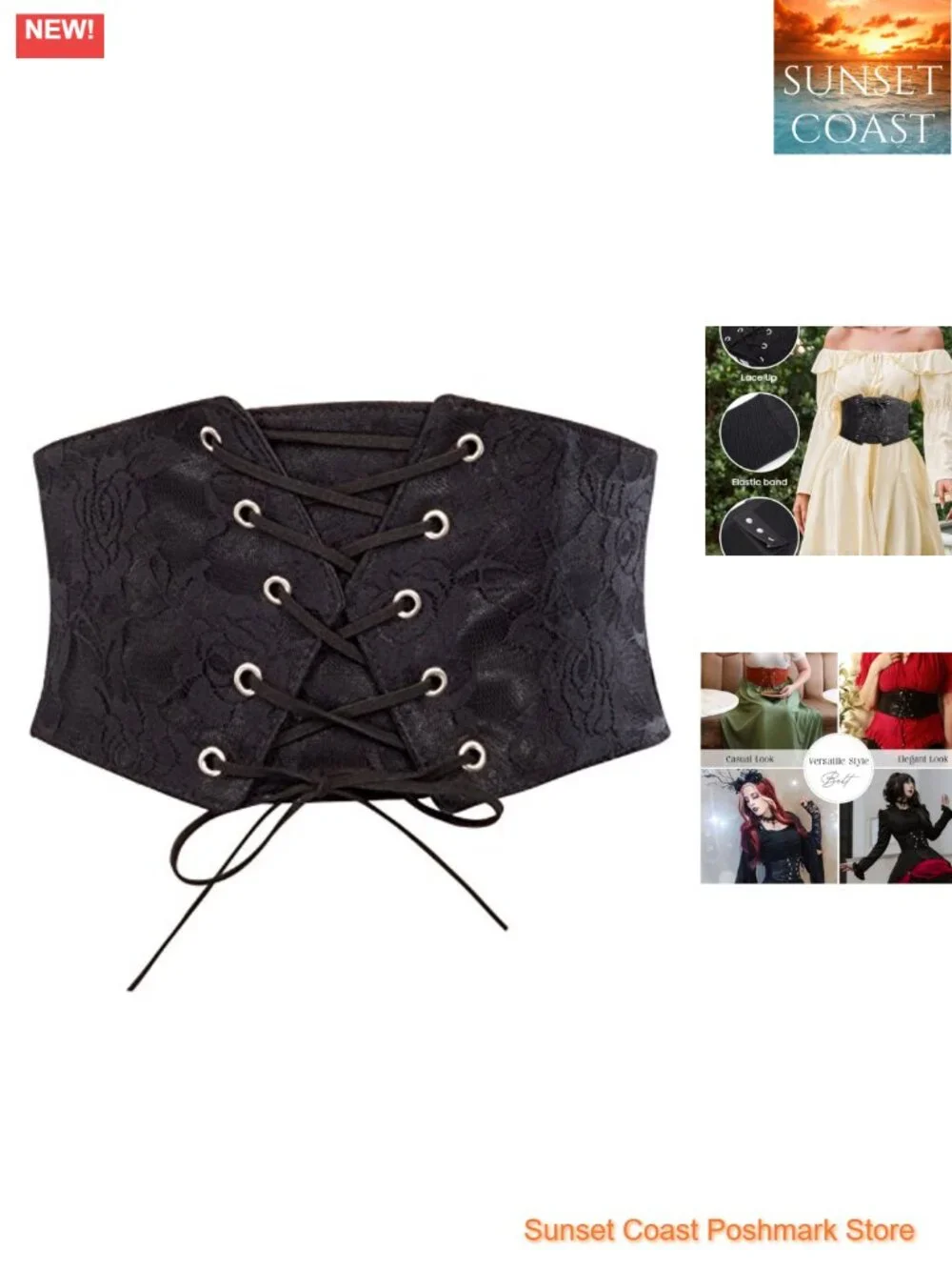 GRACE KARIN Renaissance Corset Belt Women Wide Waist Faux Leather Lace-Up